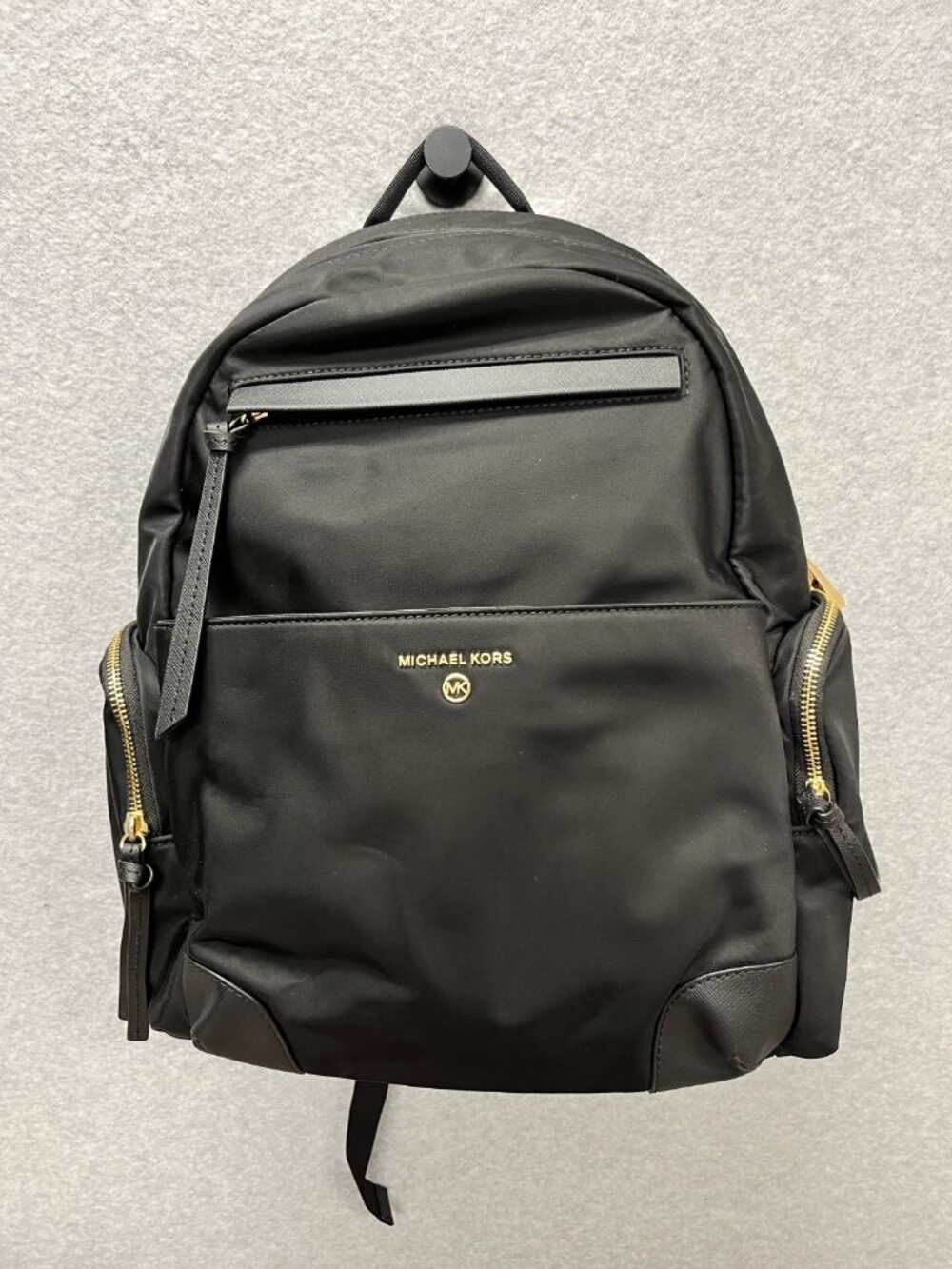 Michael Kors Prescott Backpack Black Nylon Zip Gold Hardware Adjustable Straps